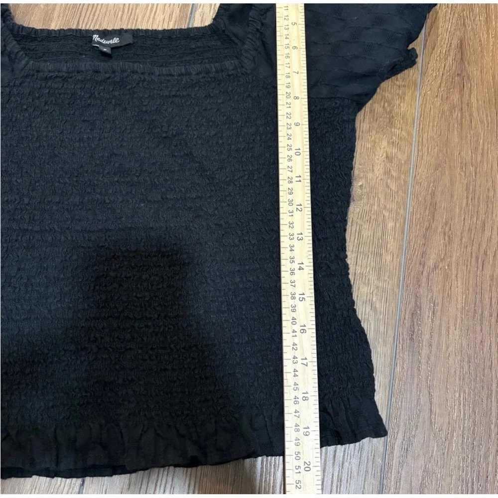 Madewell Lucie Smocked Top Medium Black Puff Sleeve Square Neck Cottagecore